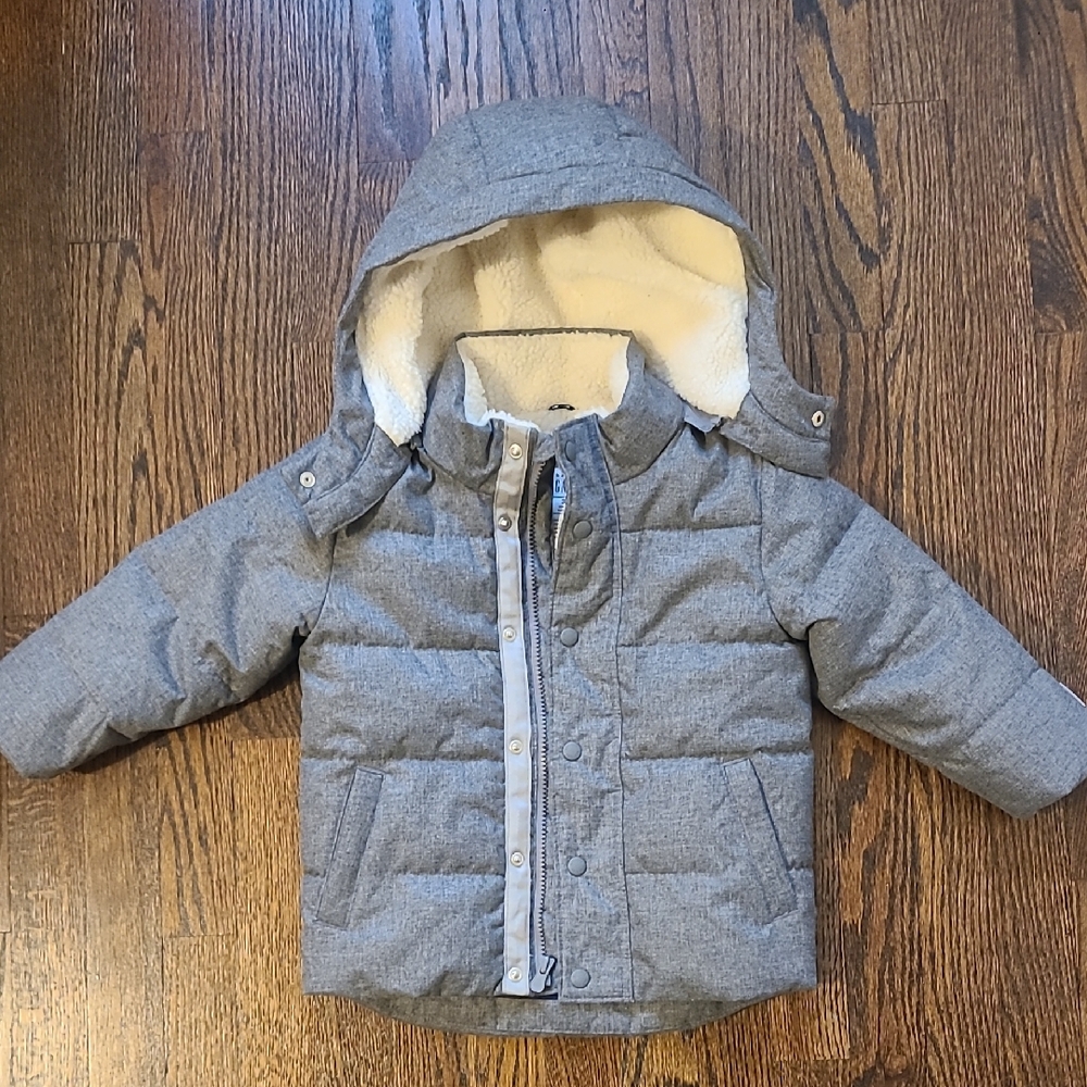 Gray Hooded Puffer Jacket